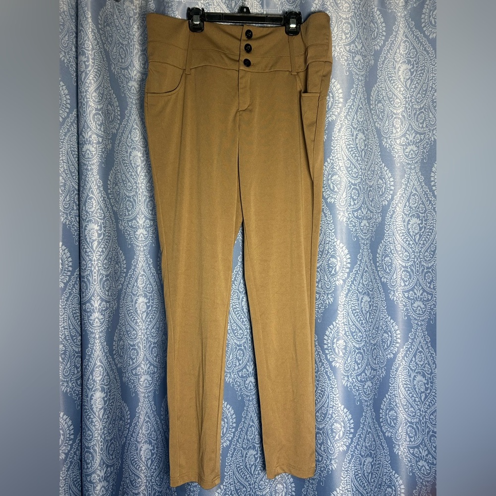 Khaki Tan Skinny Stretch Slacks | High Waist | XL (12)